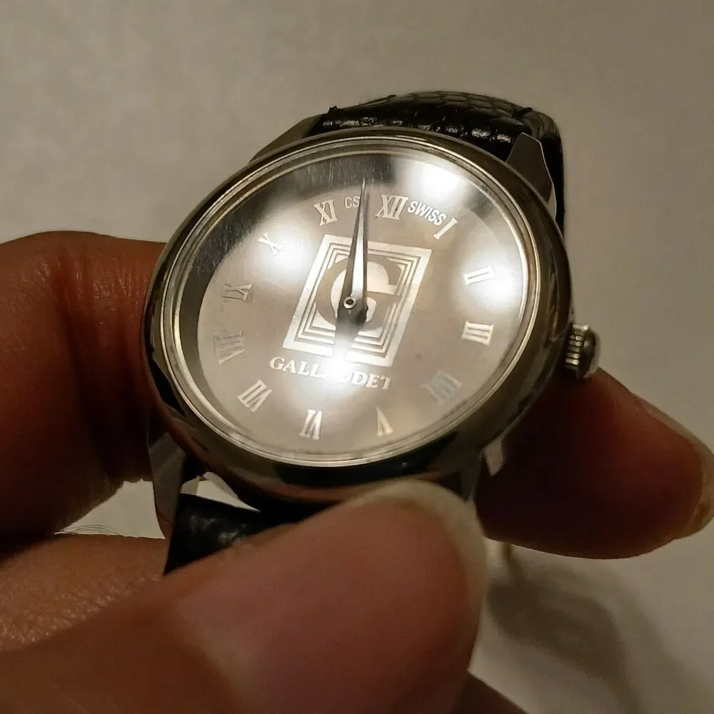 Gallaudet CSI Women's Silver Tone Dial Swiss Black Leather Band Watch WR 3ATM - Picture 7 of 12